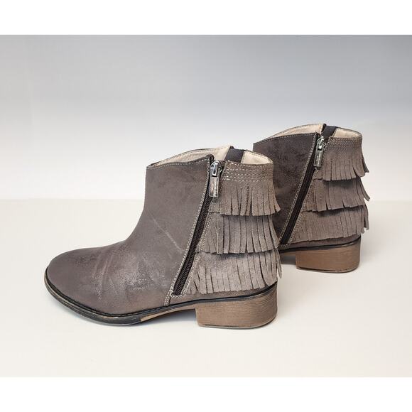 Kenneth Cole Downtown Girl Bronze Synthetic & Leather Fringe Ankle Boots 5 - Picture 8 of 10